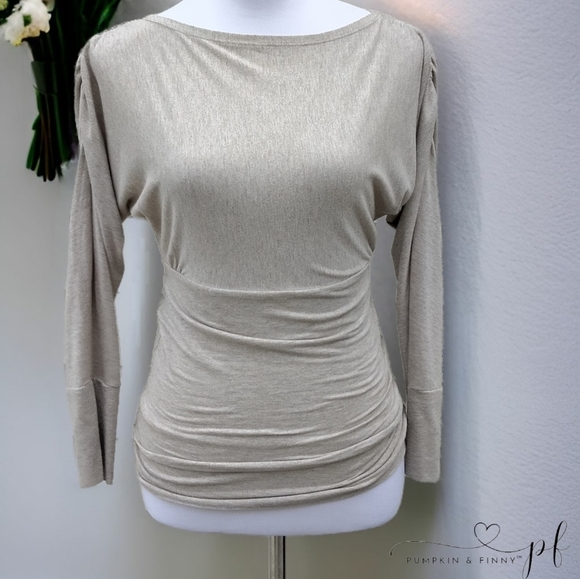 High Street Fashion Gold Long Ruched Sleeve Scoop Neck Tunic Sz XS - Picture 1 of 7